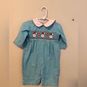 Candyland Blue Smocked Santa Claus Romper